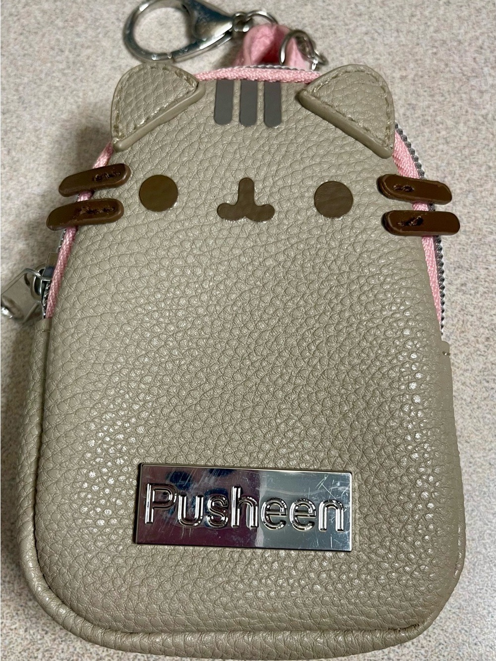 Pusheen Cat Mini Backpack Coin Purse Keychain Gray Pink Faux Leather